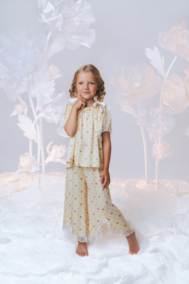 Yellow And Pink Berries Pyjama Set For Baby Girls (2 Piece)