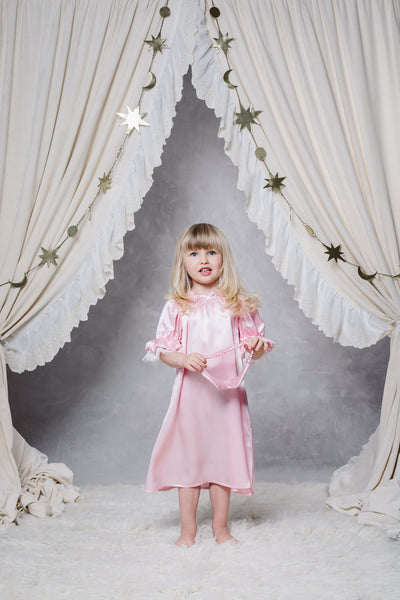 Luxurious pink girls nightdress Loretta Handmade from pure silk