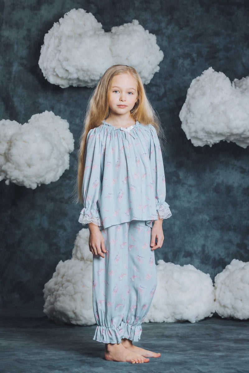 GRACE - CHILDRENS' PYJAMA SET IN BLUE BIRDS