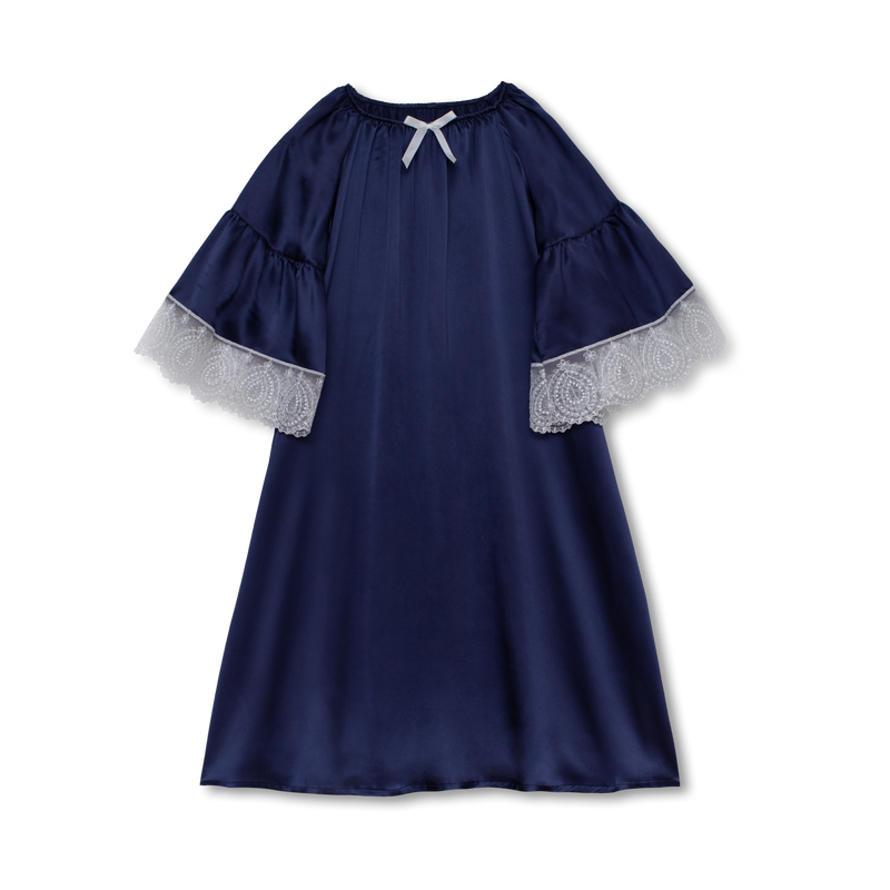 OFELIA - GIRLS SILK NIGHTDRESS NAVY BLUE