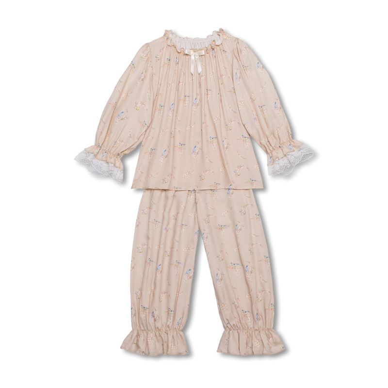 GRACE - CHILDRENS' PYJAMA SET IN BEIGE BIRDS