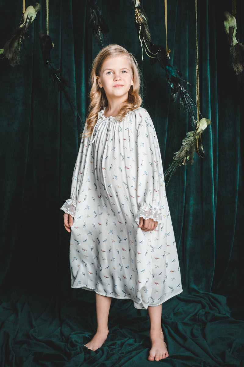 VICTORIA - GIRLS' NIGHTDRESS WHITE BIRDS