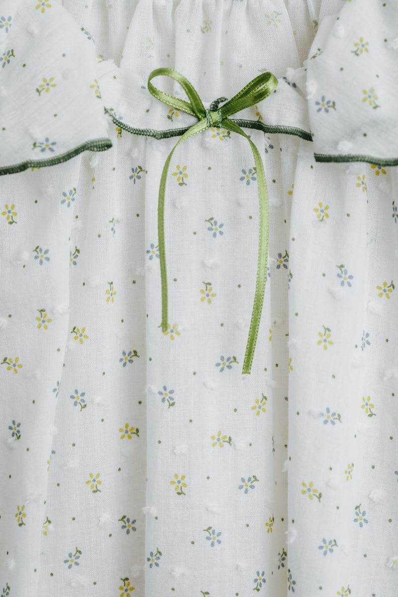 AMELIA GIRLS’ COTTON PYJAMA SET GREEN FLOWERS