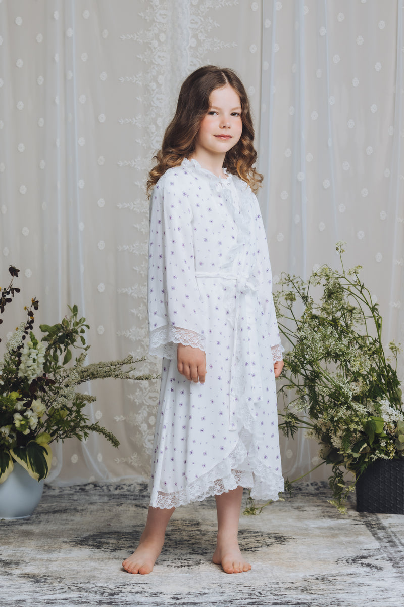 SOFIA - GIRLS VISCOSE DRESSING GOWN LILAC PRINT