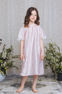 ANTONIA GIRLS’ SILK NIGHTDRESS PINK FLOWER