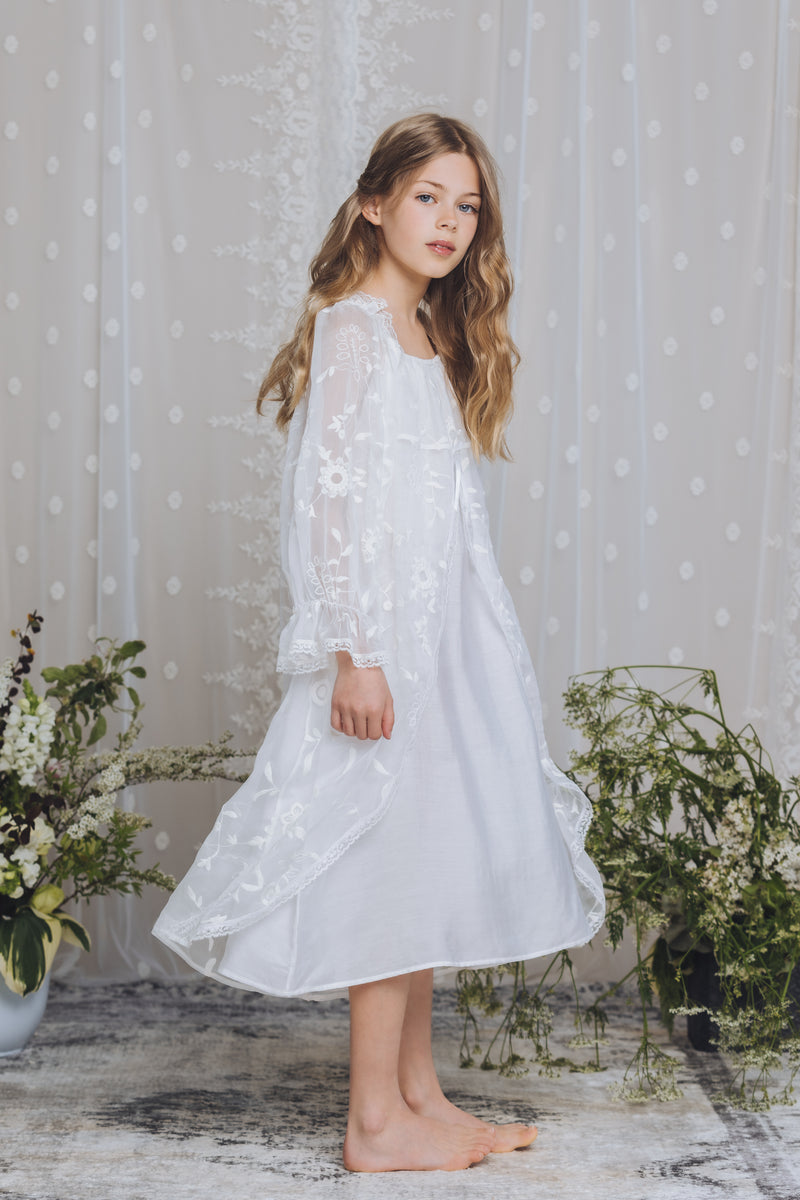 PENELOPE - GIRLS SILK NIGHTDRESS WHITE