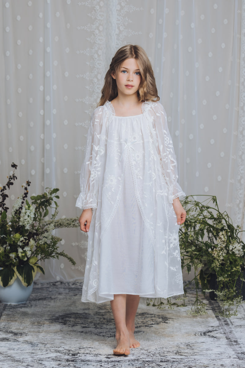 PENELOPE - GIRLS SILK NIGHTDRESS WHITE