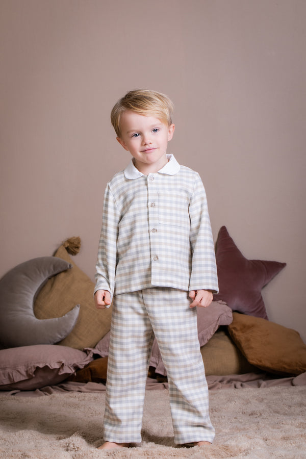 GEORG - BOYS' PYJAMA SET IN BLUE/BEIGE CHECKS