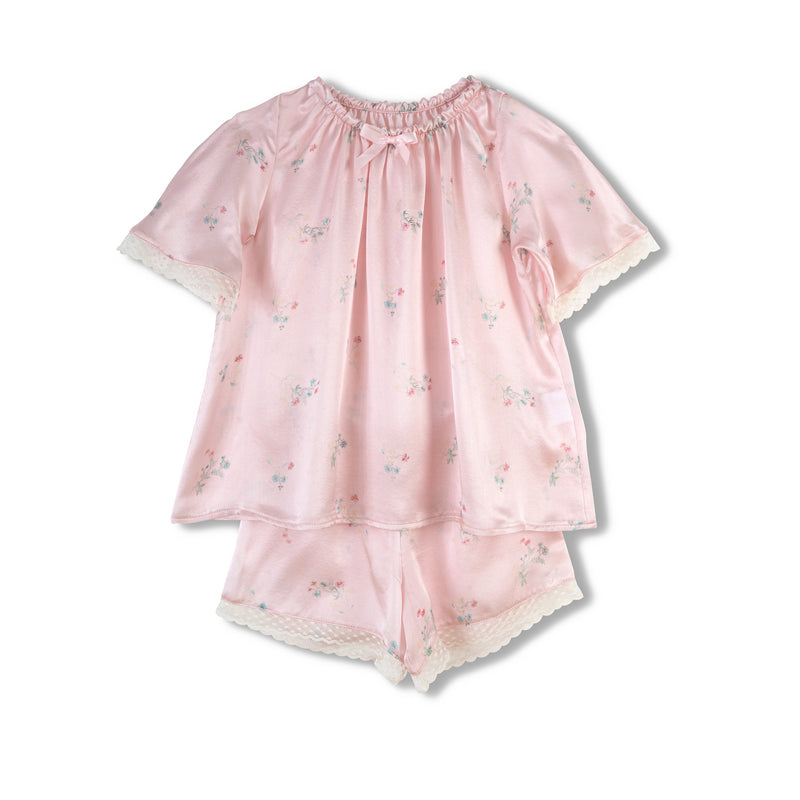 Elegant girls' floral pink pyjama set Polina - silk