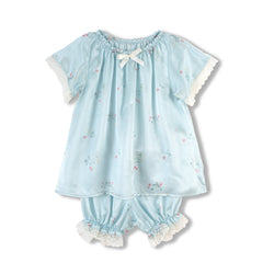 Adorable floral blue baby pyjama set Polina - silk