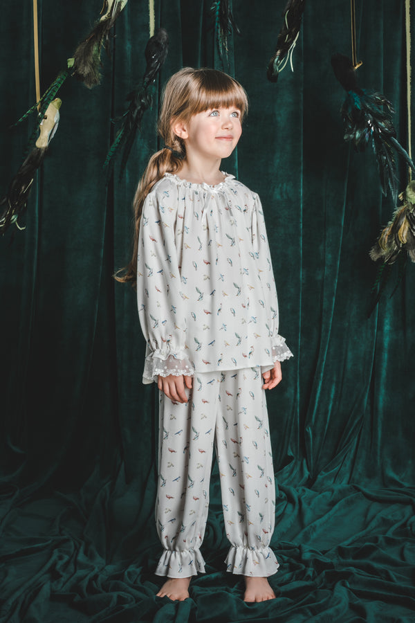 GRACE - KIDS' PYJAMA SET IN WHITE BIRDS