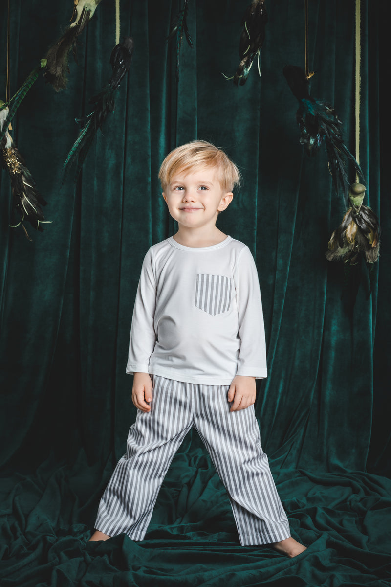 MARK - KIDS' PYJAMA SET WHITE GREY STRIPES