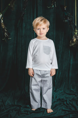 MARK - KIDS' PYJAMA SET WHITE GREY STRIPES