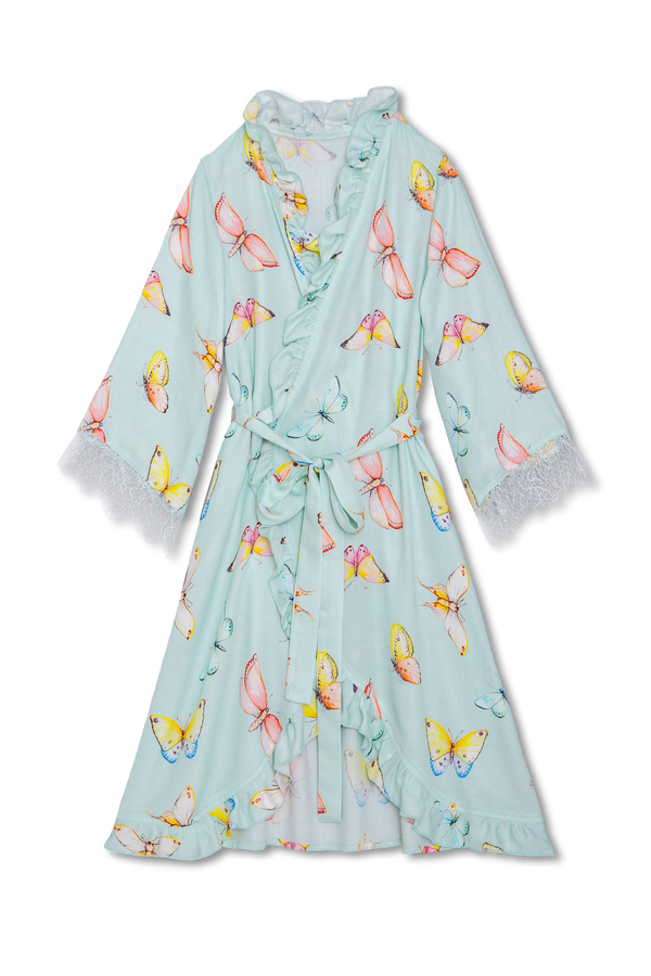 SOFIA - KIDS' DRESSING GOWN MINTY GREEN BUTTERFLIES