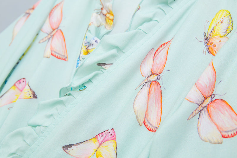 SOFIA - KIDS' DRESSING GOWN MINTY GREEN BUTTERFLIES