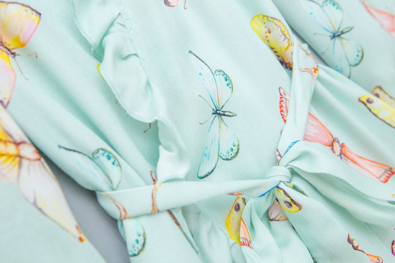 SOFIA - KIDS' DRESSING GOWN MINTY GREEN BUTTERFLIES