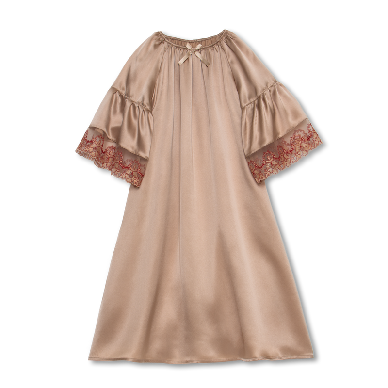 OFELIA - GIRLS SILK NIGHTDRESS CARAMEL