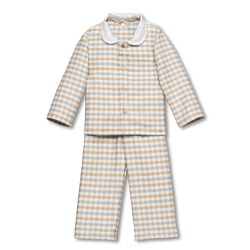 GEORG - BOYS' PYJAMA SET IN BLUE/BEIGE CHECKS