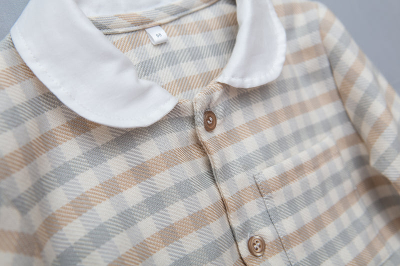 GEORG - BOYS' PYJAMA SET IN BLUE/BEIGE CHECKS