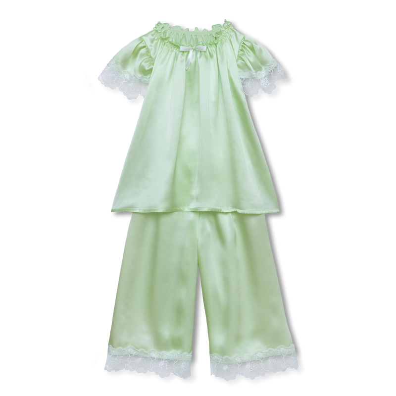 ANGELINA - GIRLS SILK PYJAMA LIME GREEN