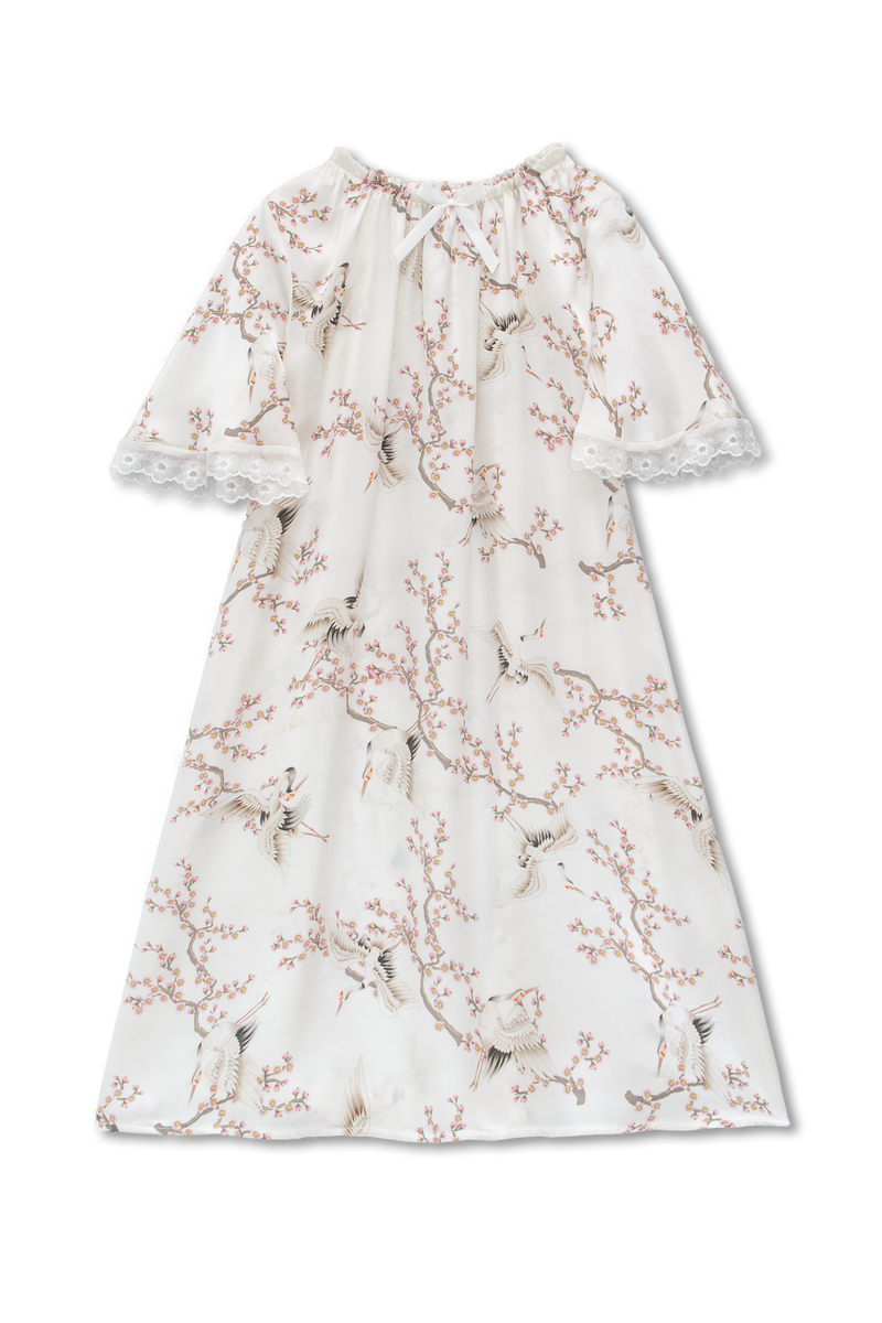 ANTONIA - GIRLS’ SILK NIGHTDRESS IVORY BIRDS