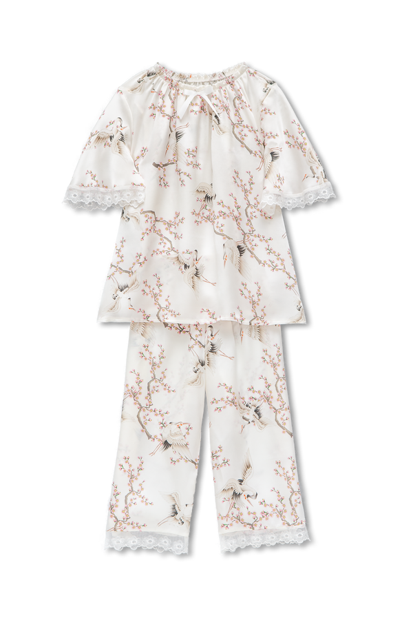 MARITE - GIRLS' SILK PYJAMA SET IVORY BIRDS