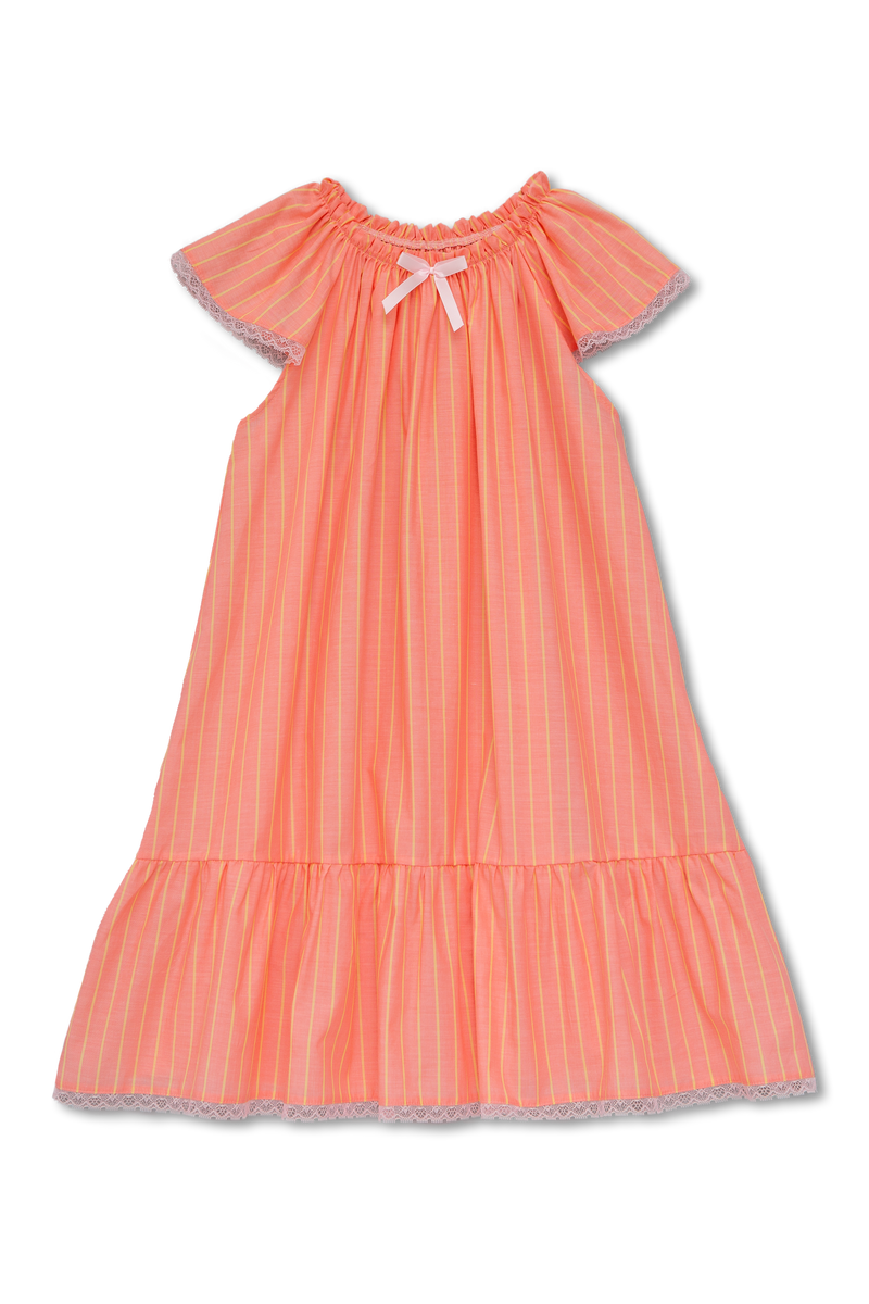 LEONORE - GIRLS' NIGHTDRESS CORAL STRIPES