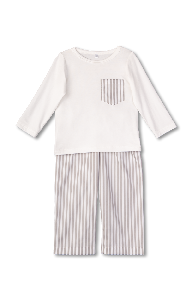 MARK - KIDS' PYJAMA SET WHITE GREY STRIPES