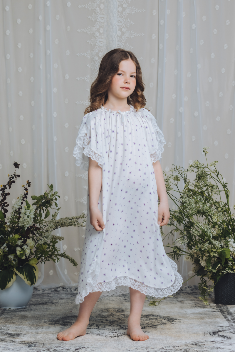 OLIVIA - GIRLS VISCOSE NIGHTDRESS LILAC PRINT