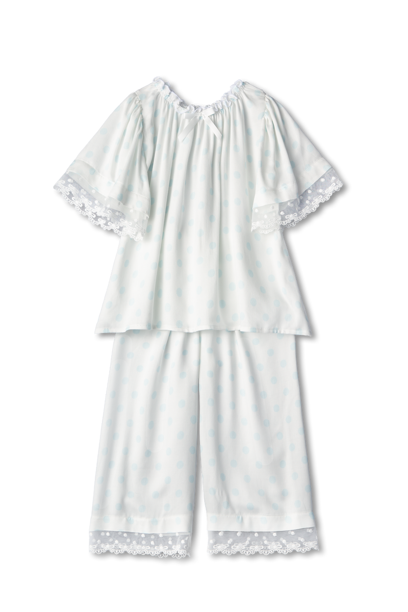 ROSE - CHILDREN'S WHITE PYJAMA SET WITH BLUE DOTS