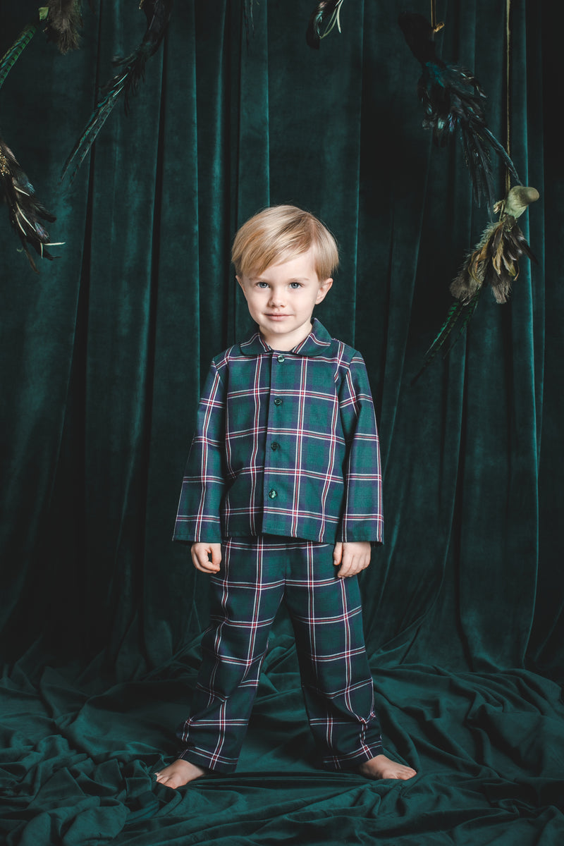 SAM -  BOYS' COTTON PYJAMA SET GREEN TARTAN