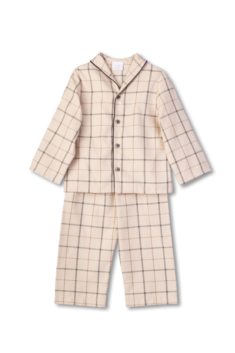 SAM -  BOYS' COTTON PYJAMA SET IN BEIGE CHECKS