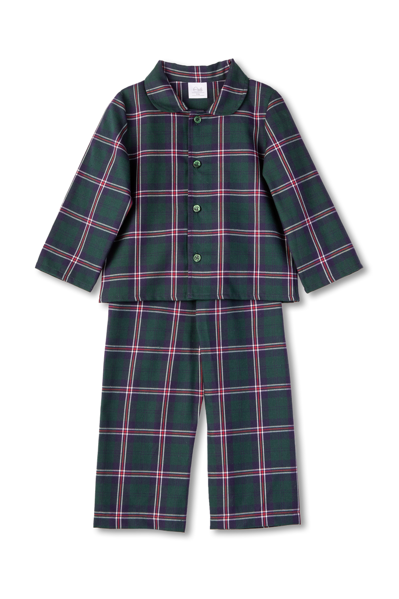 SAM -  BOYS' COTTON PYJAMA SET GREEN TARTAN