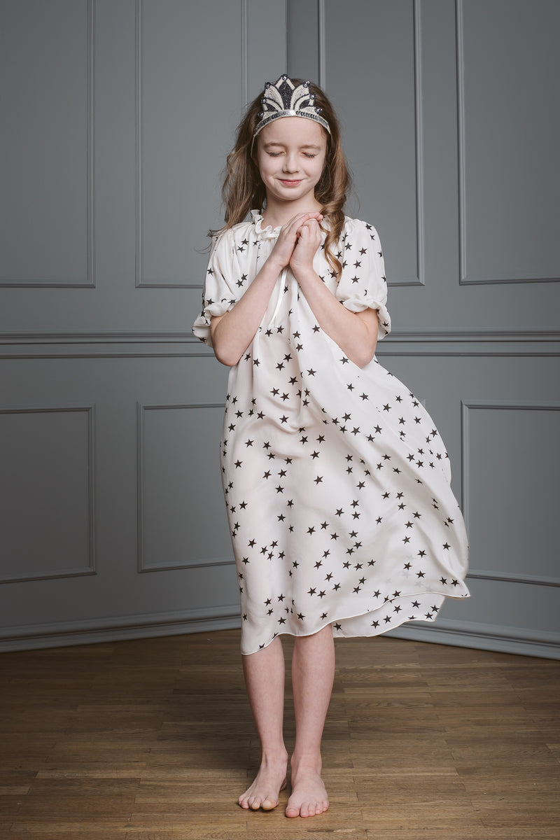 Girls' silk nightgown - Luxurious Antonia stars nightdress - silk nightwear